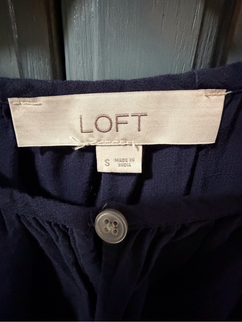 LOFT Navy Button-Front Blouse with Gathered Yoke - Picture 4 of 6